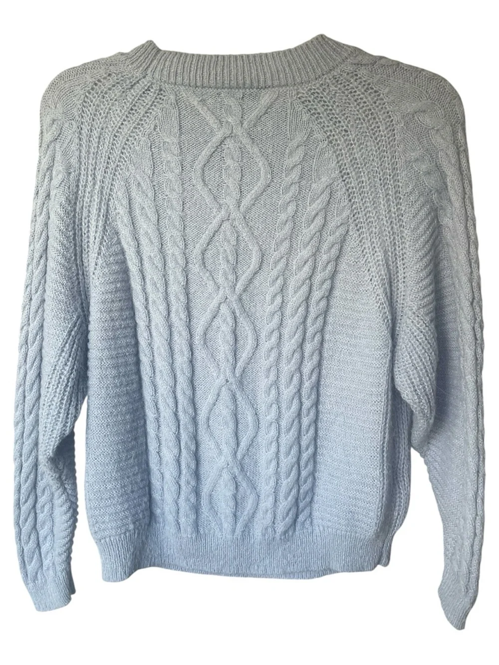 J. Crew Soft Blue Cable Knit Crewneck Sweater,,Preppy, Fall, S